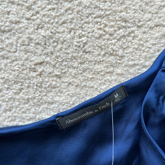 Abercrombie & Fitch One-Shoulder Satin Knotted Midi Dress Royal Blue Medium New - Picture 12 of 16